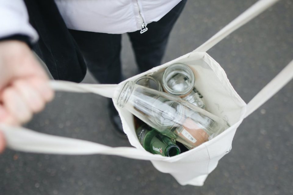 Glass bottles in a bag