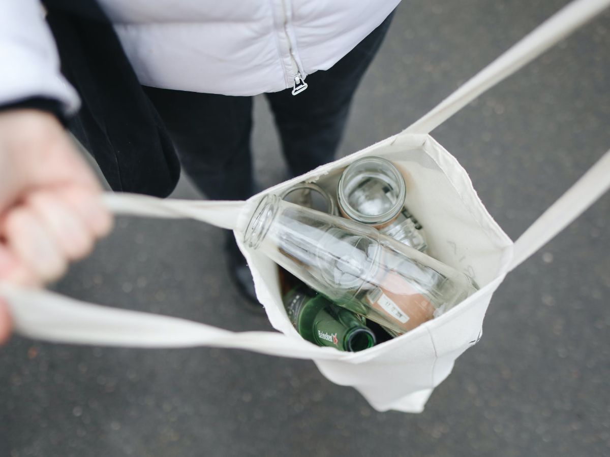 Glass bottles in a bag